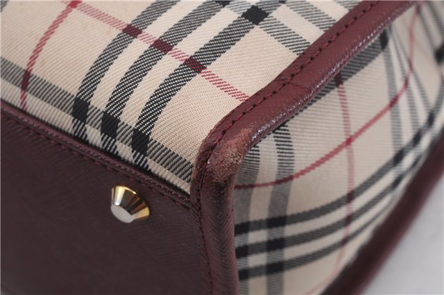 Authentic BURBERRY Nova Check Canvas Leather Hand Bag Purse Beige Red 6181D