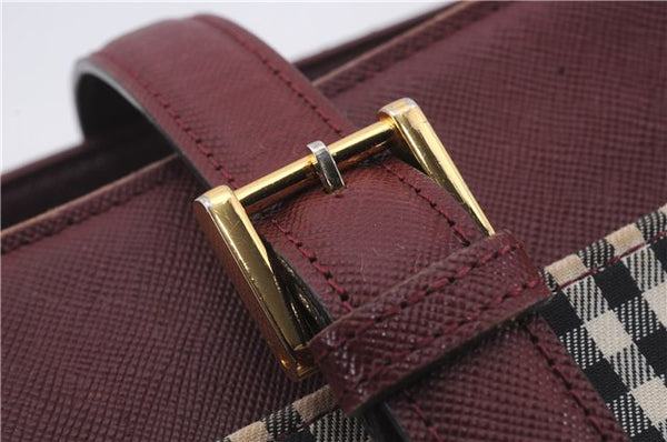 Authentic BURBERRY Nova Check Canvas Leather Hand Bag Purse Beige Red 6181D
