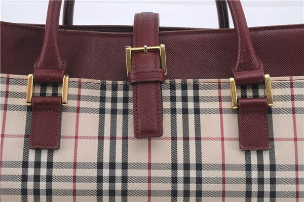 Authentic BURBERRY Nova Check Canvas Leather Hand Bag Purse Beige Red 6181D
