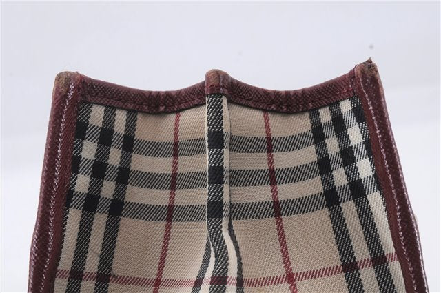 Authentic BURBERRY Nova Check Canvas Leather Hand Bag Purse Beige Red 6181D