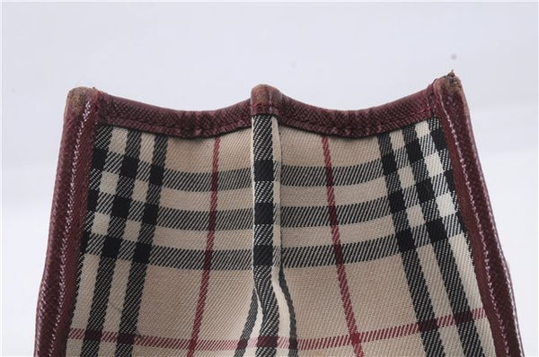 Authentic BURBERRY Nova Check Canvas Leather Hand Bag Purse Beige Red 6181D