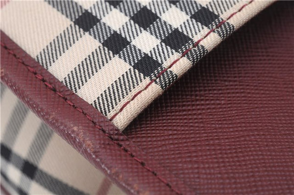 Authentic BURBERRY Nova Check Canvas Leather Hand Bag Purse Beige Red 6181D
