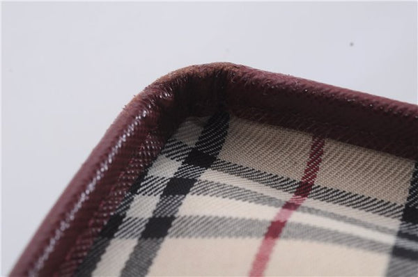 Authentic BURBERRY Nova Check Canvas Leather Hand Bag Purse Beige Red 6181D
