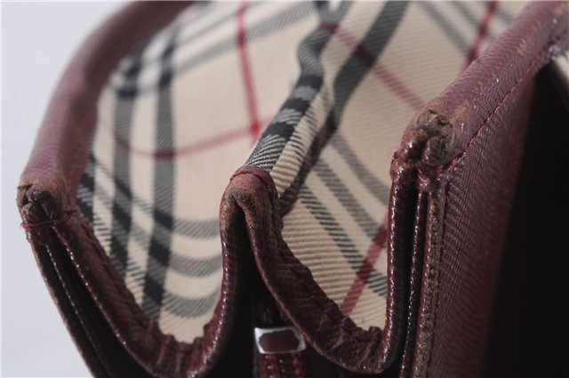 Authentic BURBERRY Nova Check Canvas Leather Hand Bag Purse Beige Red 6181D