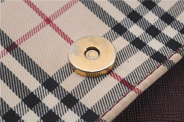 Authentic BURBERRY Nova Check Canvas Leather Hand Bag Purse Beige Red 6181D