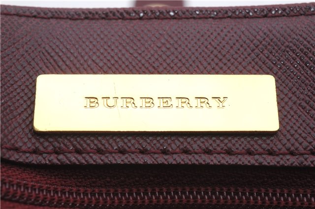 Authentic BURBERRY Nova Check Canvas Leather Hand Bag Purse Beige Red 6181D