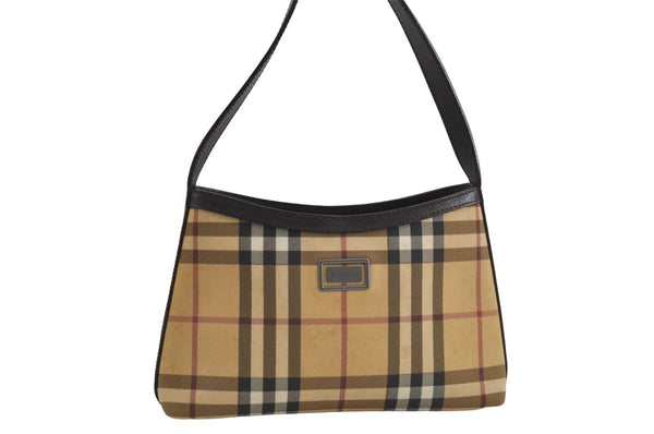 Authentic BURBERRY Nova Check Shoulder Hand Bag Purse PVC Leather Beige 6182D