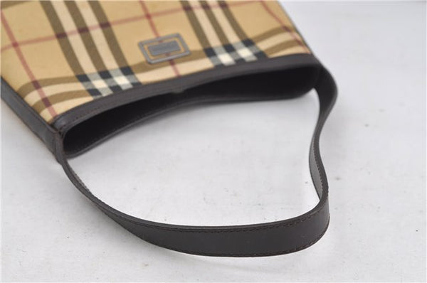 Authentic BURBERRY Nova Check Shoulder Hand Bag Purse PVC Leather Beige 6182D