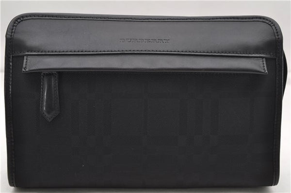 Authentic BURBERRY Vintage Canvas Leather Clutch Hand Bag Purse Black 6185D