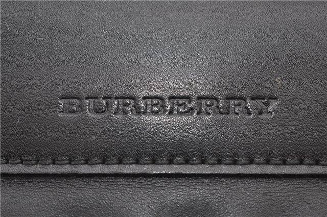 Authentic BURBERRY Vintage Canvas Leather Clutch Hand Bag Purse Black 6185D