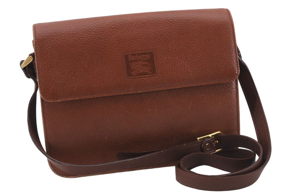Authentic Burberrys Vintage Leather Shoulder Cross Body Bag Purse Brown 6186D