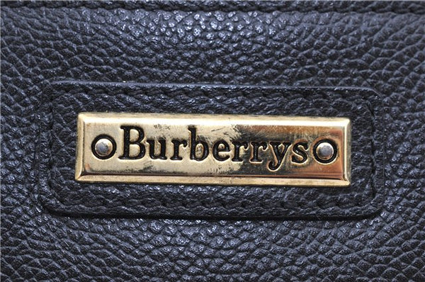 Authentic Burberrys Vintage Leather Clutch Hand Bag Purse Black 6187D