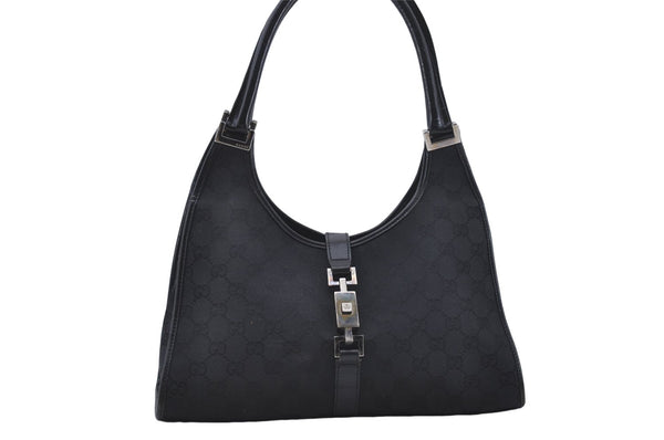 Authentic GUCCI Jackie Shoulder Hand Bag GG Canvas Leather 0021067 Black 6191D