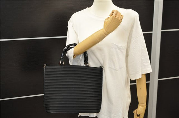 Authentic GUCCI Bamboo 2way Hand Shoulder Bag Nylon Leather Black 6192D