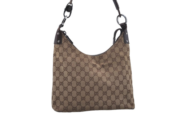 Authentic GUCCI Shoulder Bag Purse GG Canvas Leather 115003 Brown 6194D