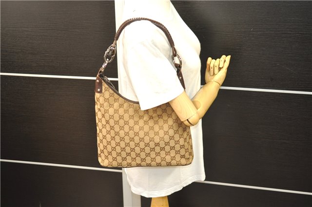 Authentic GUCCI Shoulder Bag Purse GG Canvas Leather 115003 Brown 6194D