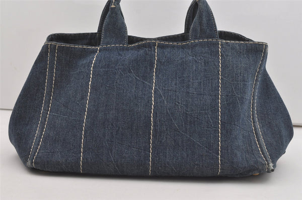 Authentic PRADA Canapa L Canvas Tote Hand Bag Denim Blue 6194I