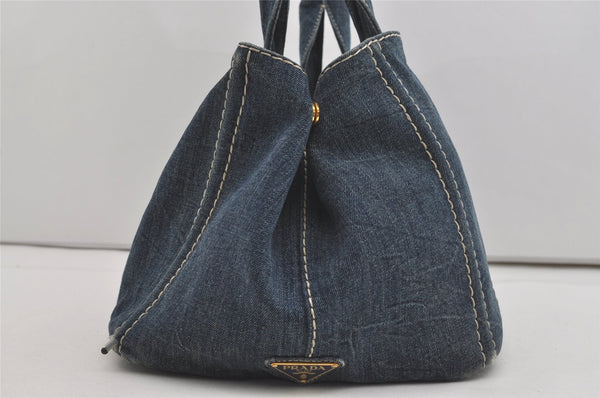 Authentic PRADA Canapa L Canvas Tote Hand Bag Denim Blue 6194I