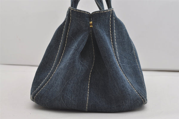 Authentic PRADA Canapa L Canvas Tote Hand Bag Denim Blue 6194I