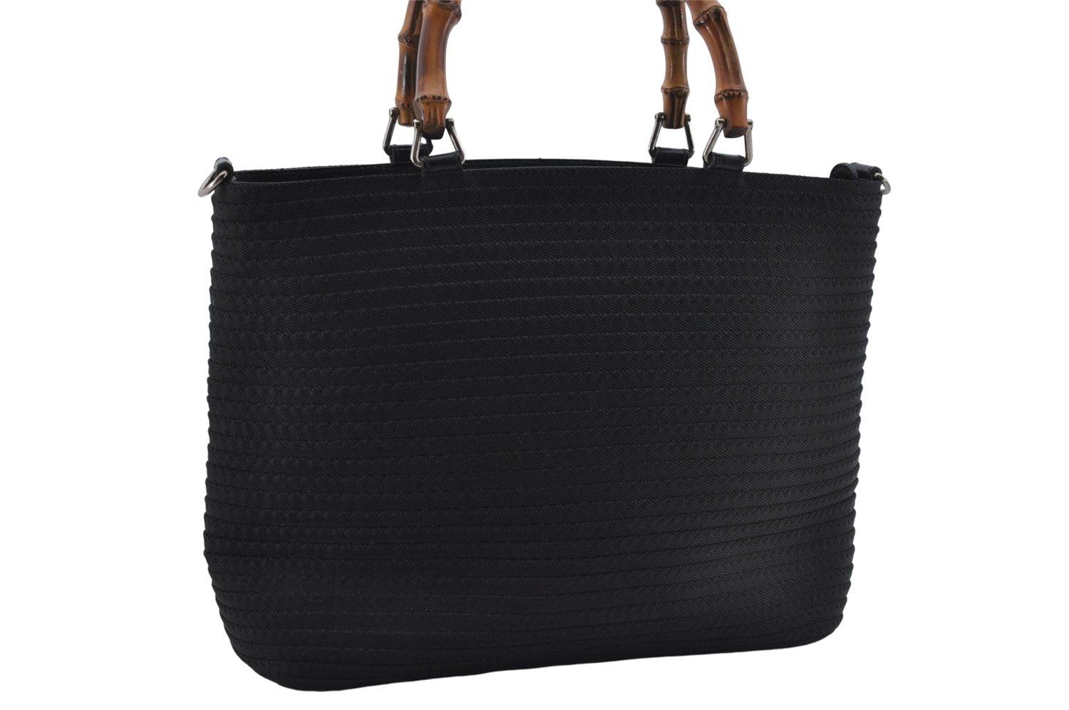 Authentic GUCCI Bamboo 2Way Shoulder Hand Bag Nylon Leather Black 6195D
