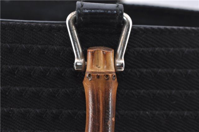 Authentic GUCCI Bamboo 2Way Shoulder Hand Bag Nylon Leather Black 6195D