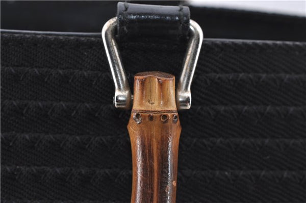 Authentic GUCCI Bamboo 2Way Shoulder Hand Bag Nylon Leather Black 6195D