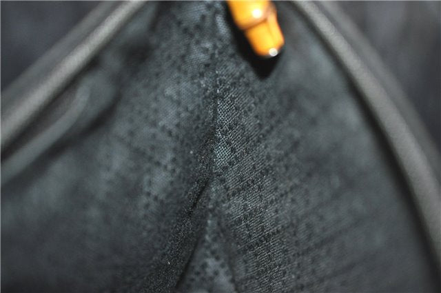 Authentic GUCCI Bamboo 2Way Shoulder Hand Bag Nylon Leather Black 6195D