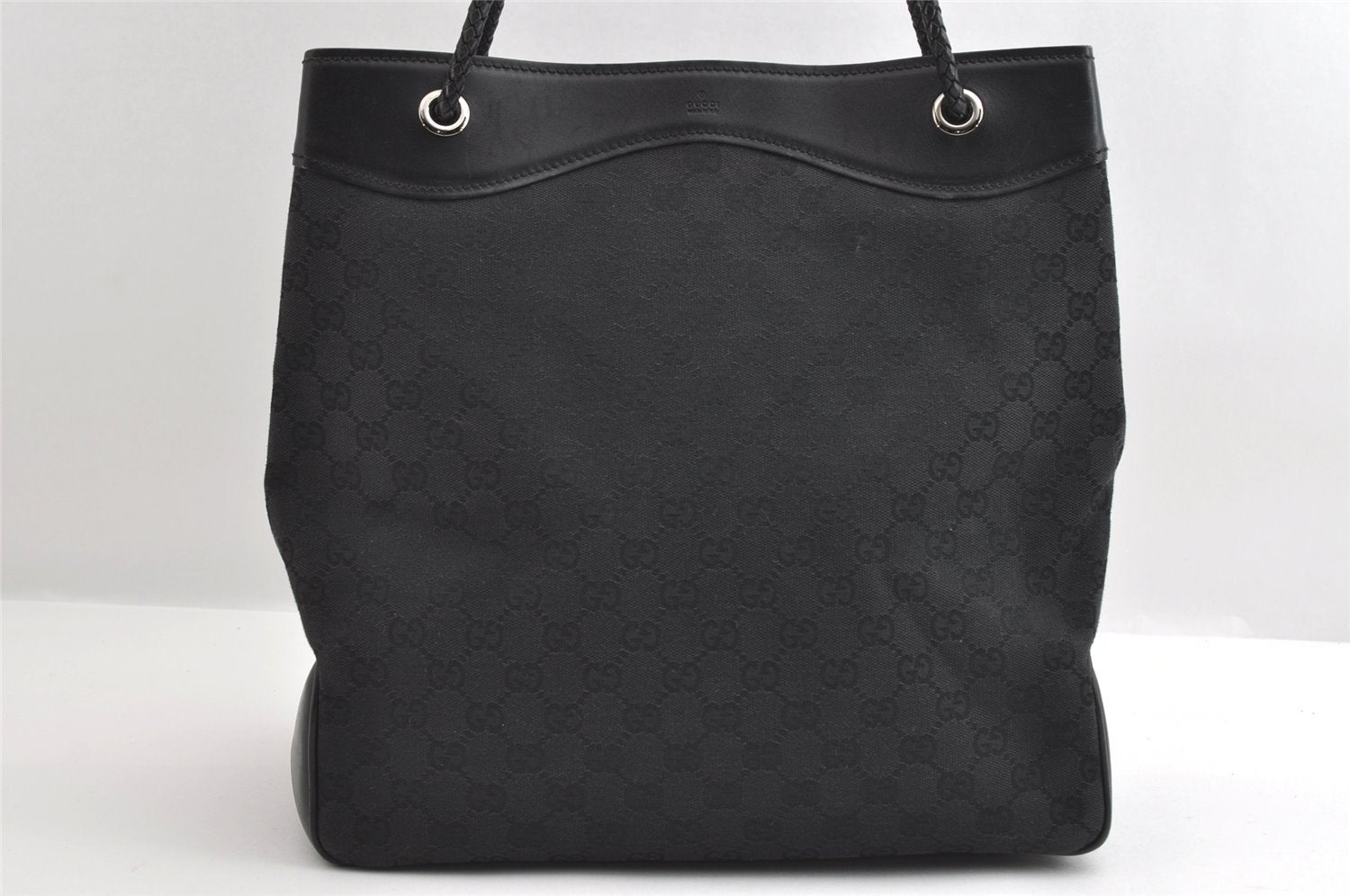 Authentic GUCCI Vintage Shoulder Tote Bag GG Canvas Leather 109141 Black 6195I