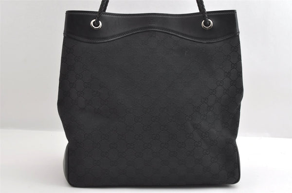 Authentic GUCCI Vintage Shoulder Tote Bag GG Canvas Leather 109141 Black 6195I