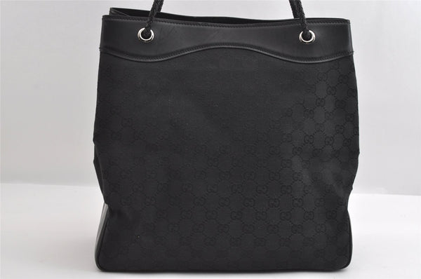 Authentic GUCCI Vintage Shoulder Tote Bag GG Canvas Leather 109141 Black 6195I