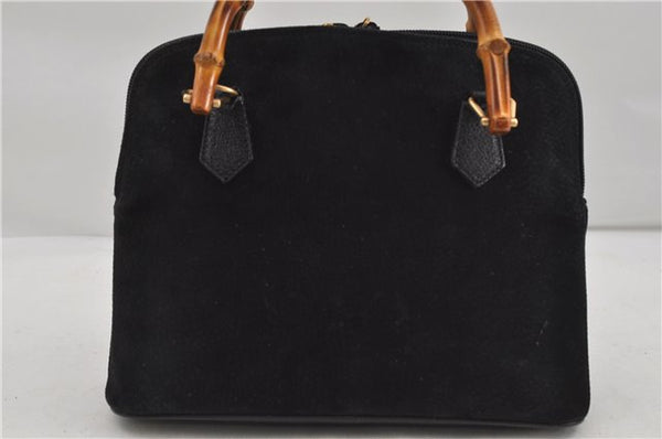 Authentic GUCCI Bamboo Shoulder Hand Bag Suede Leather Black 6196D
