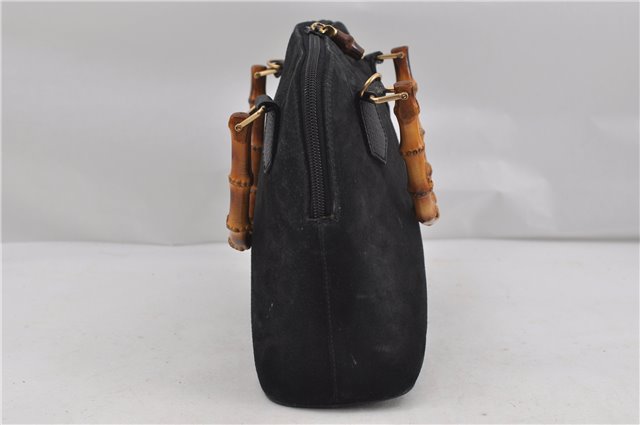 Authentic GUCCI Bamboo Shoulder Hand Bag Suede Leather Black 6196D