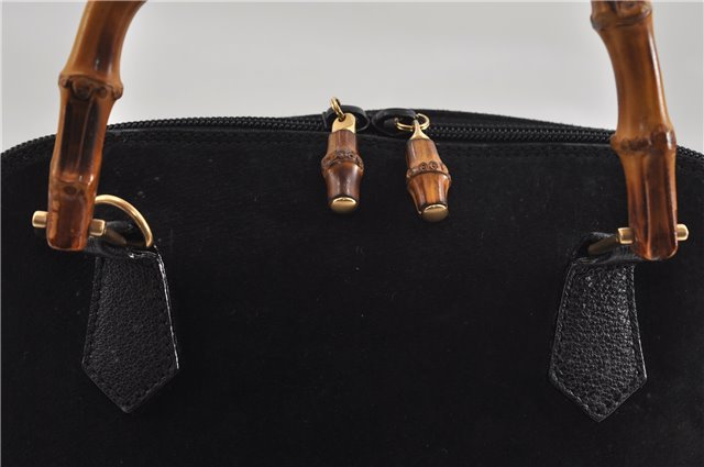 Authentic GUCCI Bamboo Shoulder Hand Bag Suede Leather Black 6196D