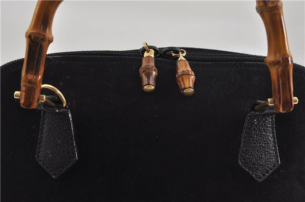 Authentic GUCCI Bamboo Shoulder Hand Bag Suede Leather Black 6196D