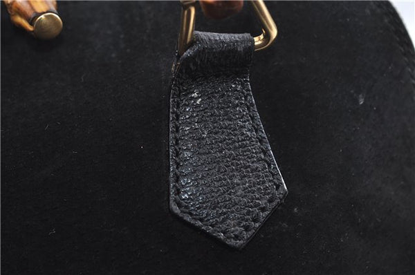 Authentic GUCCI Bamboo Shoulder Hand Bag Suede Leather Black 6196D