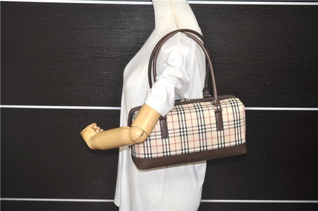 Authentic BURBERRY Vintage Nova Check Canvas Lrather Shoulder Bag Beige 6199D