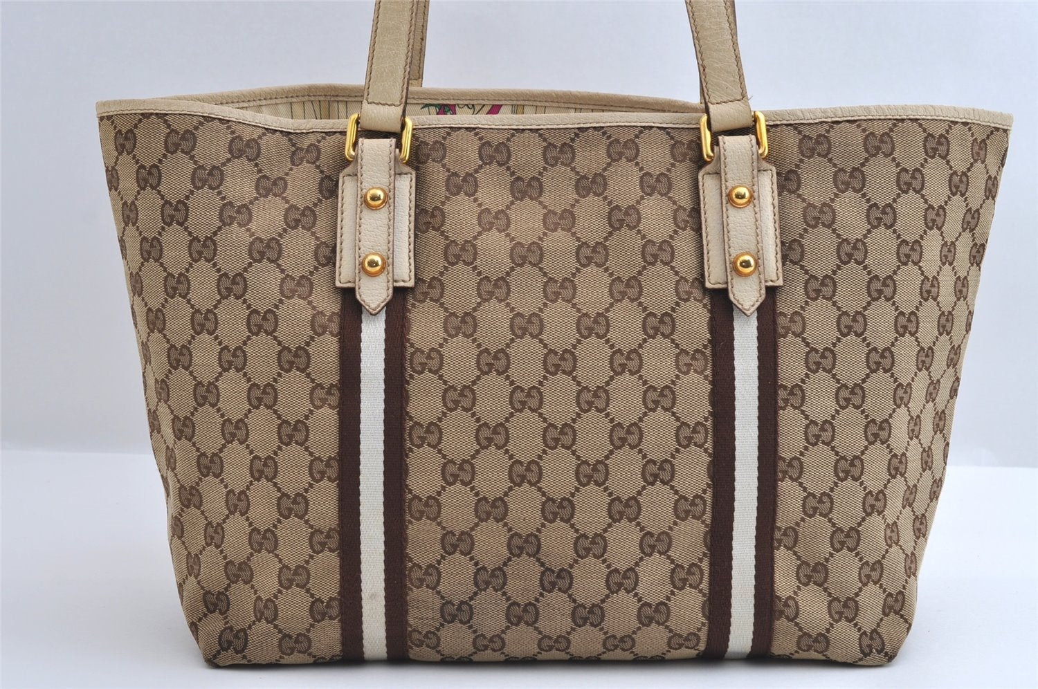 Authentic GUCCI Bamboo Sherry Line Tote Bag GG Canvas Leather Brown 6200I