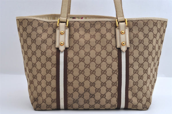 Authentic GUCCI Bamboo Sherry Line Tote Bag GG Canvas Leather Brown 6200I