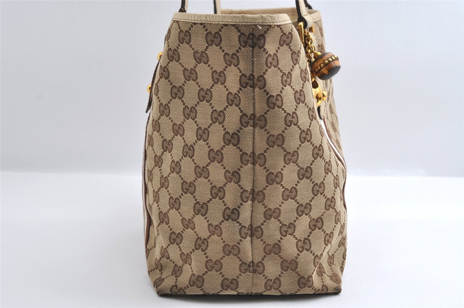 Authentic GUCCI Bamboo Sherry Line Tote Bag GG Canvas Leather Brown 6200I