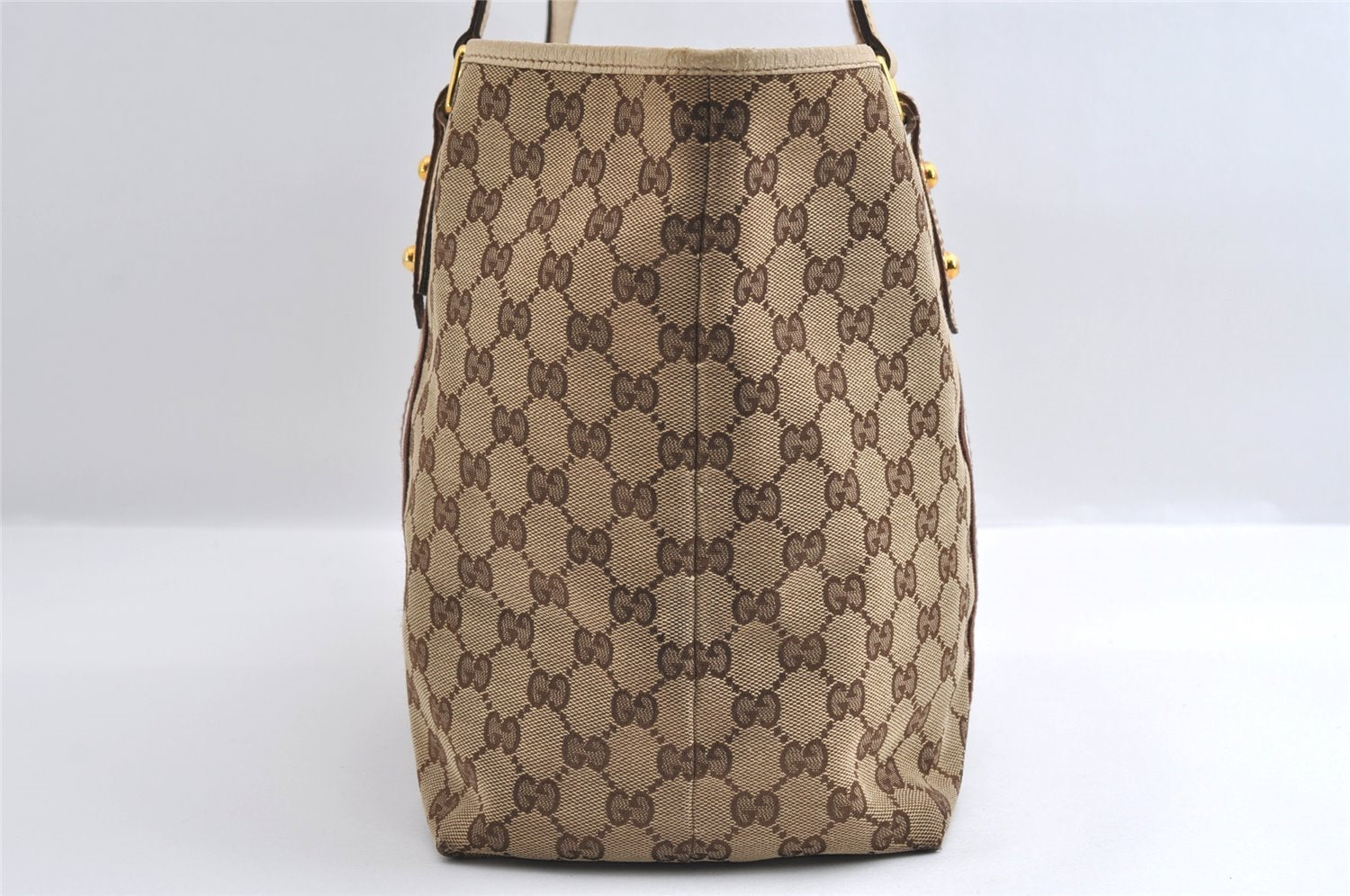 Authentic GUCCI Bamboo Sherry Line Tote Bag GG Canvas Leather Brown 6200I