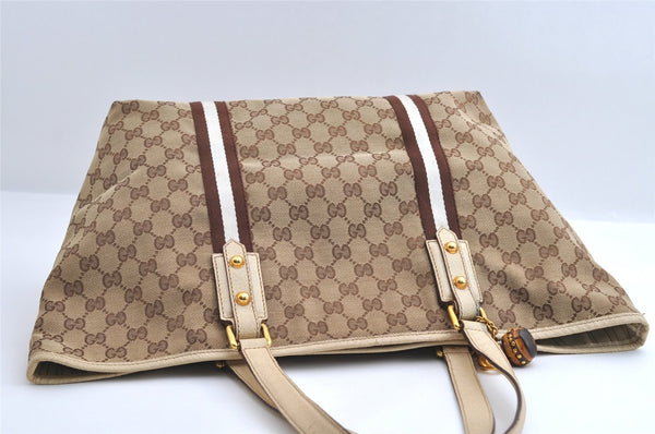 Authentic GUCCI Bamboo Sherry Line Tote Bag GG Canvas Leather Brown 6200I