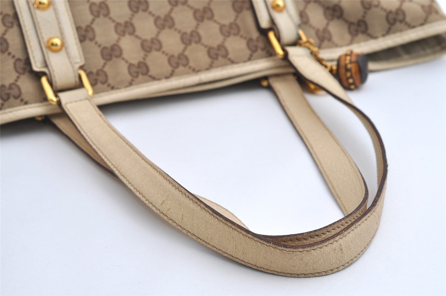 Authentic GUCCI Bamboo Sherry Line Tote Bag GG Canvas Leather Brown 6200I