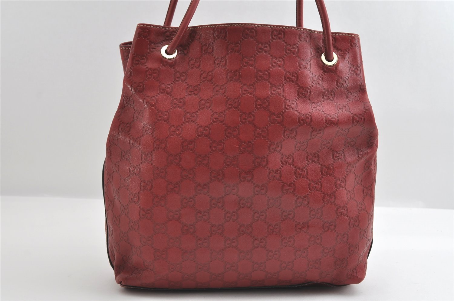 Authentic GUCCI Guccissima Shoulder Tote Bag GG Leather 257275 Red 6201I