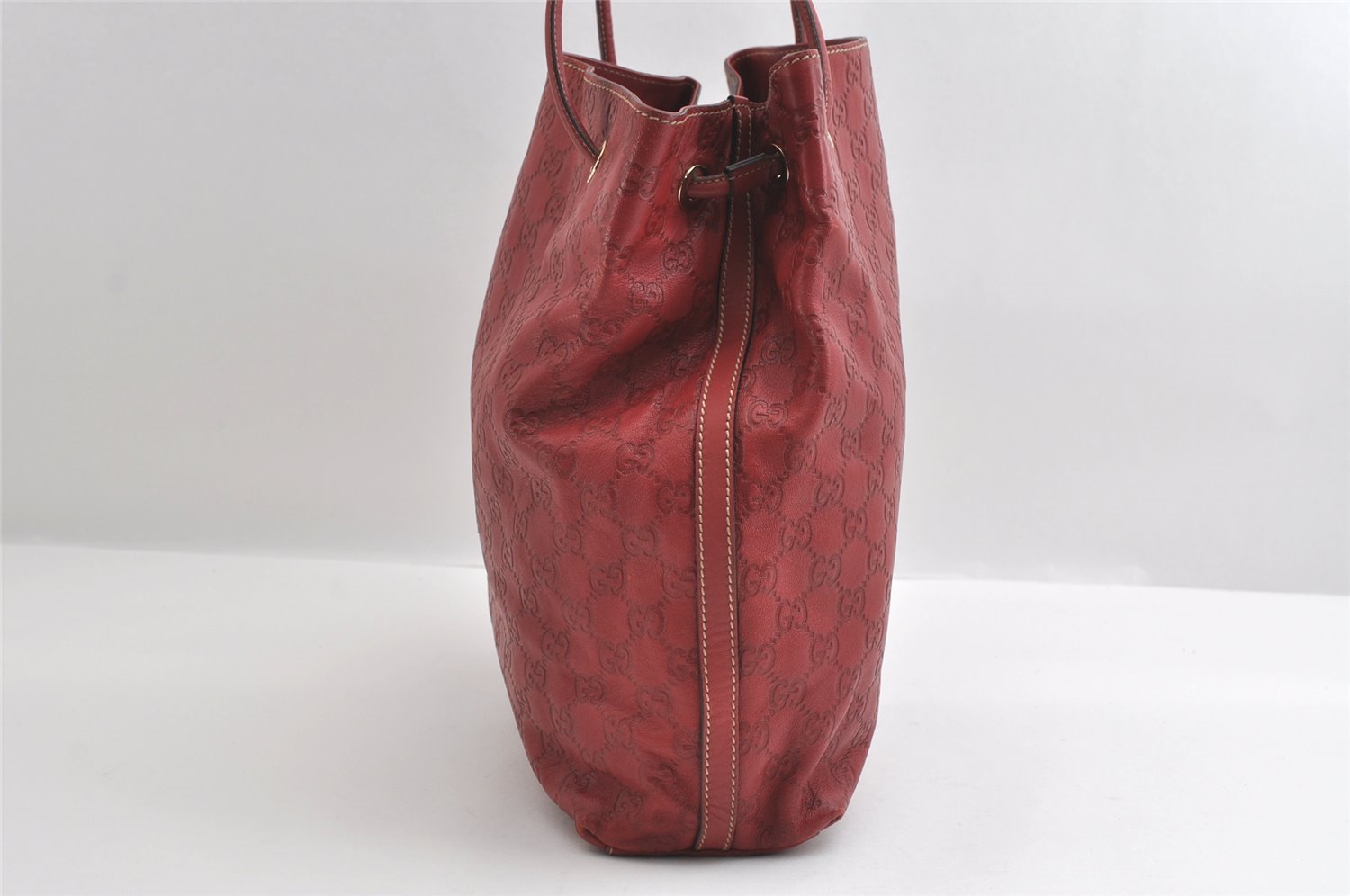 Authentic GUCCI Guccissima Shoulder Tote Bag GG Leather 257275 Red 6201I