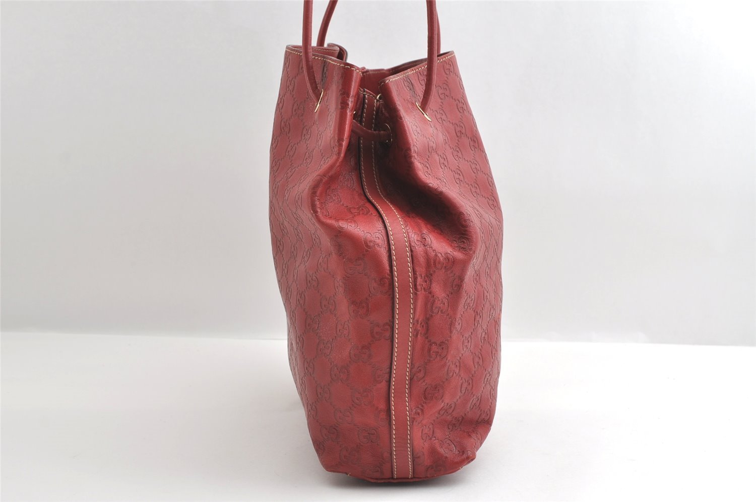 Authentic GUCCI Guccissima Shoulder Tote Bag GG Leather 257275 Red 6201I