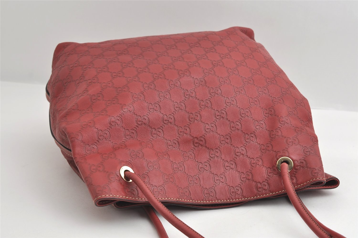 Authentic GUCCI Guccissima Shoulder Tote Bag GG Leather 257275 Red 6201I