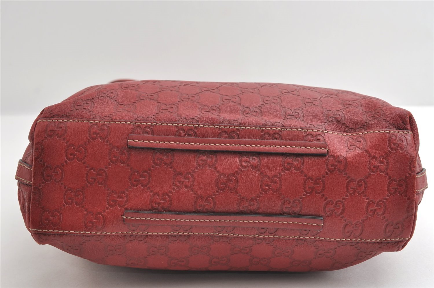 Authentic GUCCI Guccissima Shoulder Tote Bag GG Leather 257275 Red 6201I