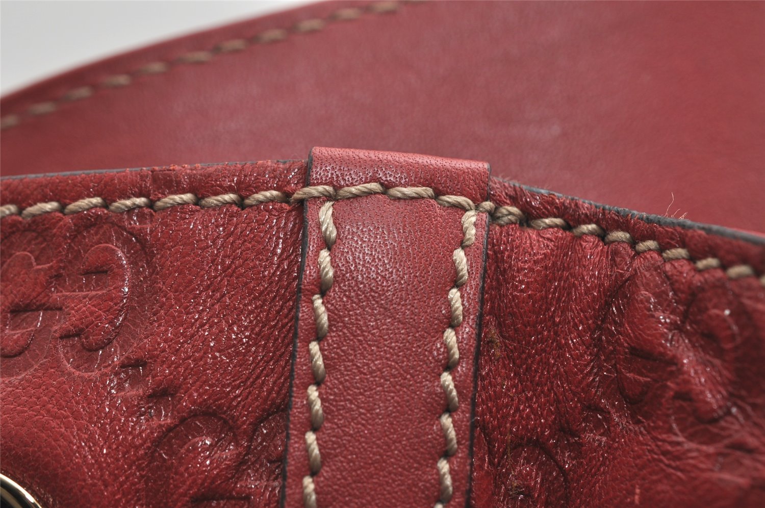 Authentic GUCCI Guccissima Shoulder Tote Bag GG Leather 257275 Red 6201I