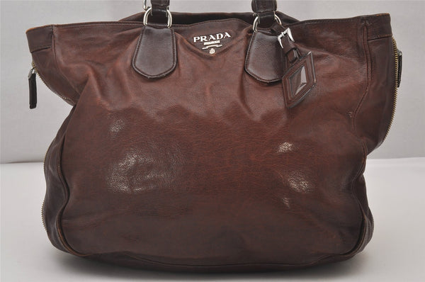 Authentic PRADA Vintage Leather Nappa 2Way Shoulder Hand Tote Bag Brown 6206I