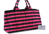 Authentic PRADA Canapa Righe Canvas Tote Hand Bag B1872B Pink Black Stripe 6207C